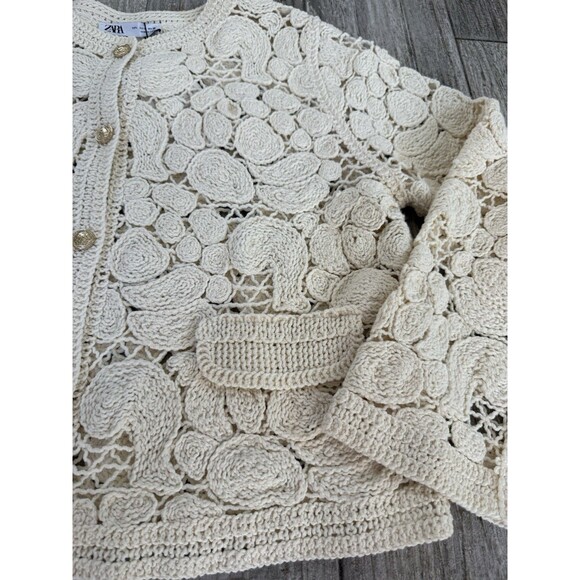 ZARA KNIT MACRAMÉ CARDIGAN - Picture 5 of 9